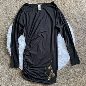 Baby Phat Dress Vintage Black Metallic Gold Cat Logo Womens Size Large